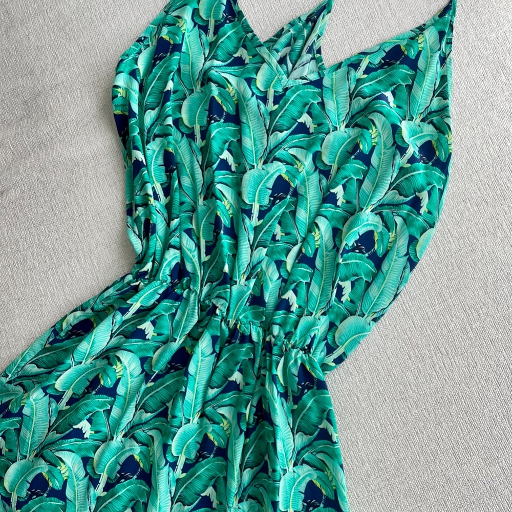Jungle Leaf Print Maxi A-line Dress
